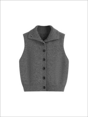 Cropped Two-Way Button Down Sweater Vest Sleeveless V-Neck Layer
